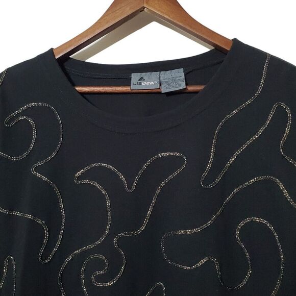 LIZ WEAR 90s Artsy Shirt Size L Gold Scribble Liz Claiborne Art To Wear Womens - Picture 4 of 10